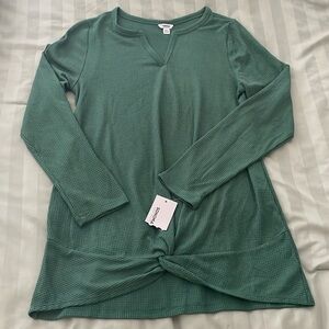 NEW Sonoma Maternity Long Sleeve Waffle Knit Green Knotted Bottom Top
